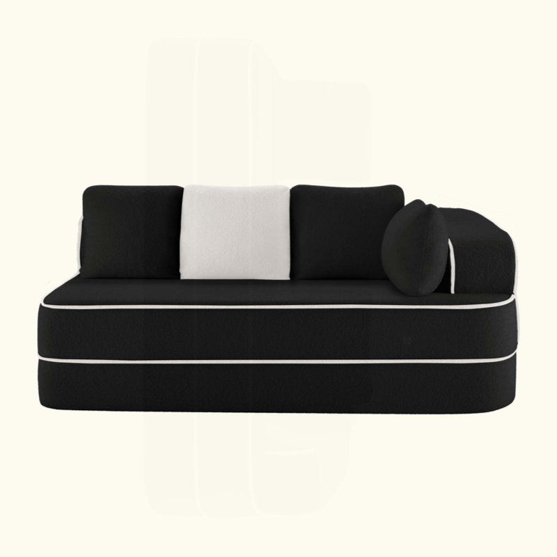 Canapé droit 2 places avec coussins en tissu, Noir
