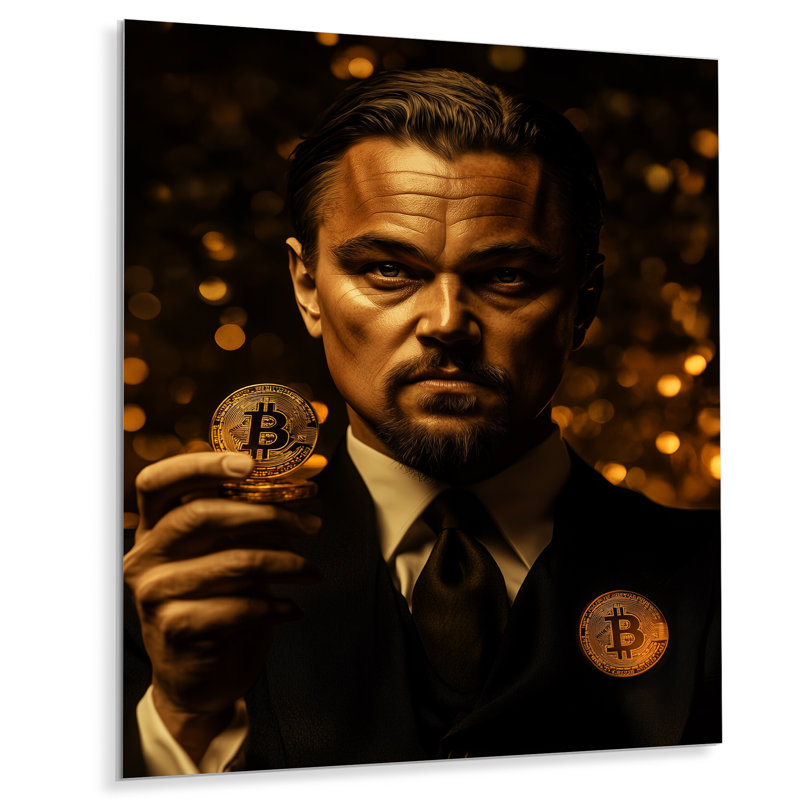 «Bitcoin Leo Dicaprio Wolf» par Wall Street, Sans cadre, métal, H 32 po x l 16 po