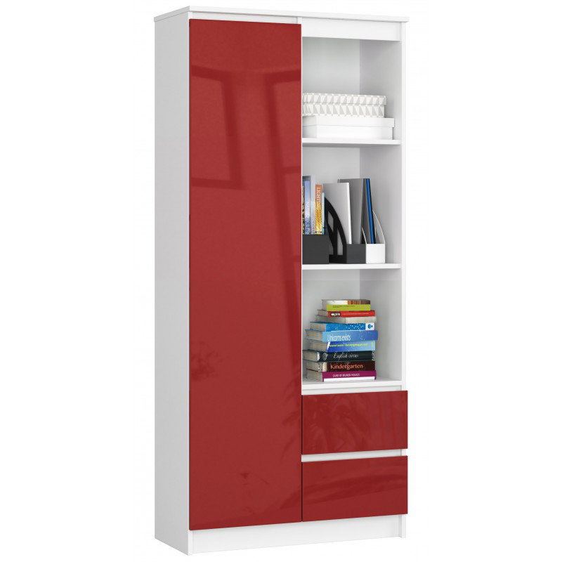 Alexous 180cm H x 80cm W Wood Standard Bookcase, Red Gloss