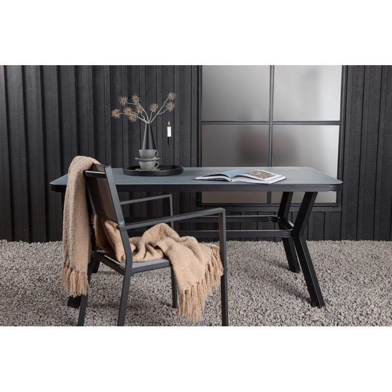 Varena Rectangular Glass Outdoor Dining Table, 74cm H x 160cm W x 90cm D, Black