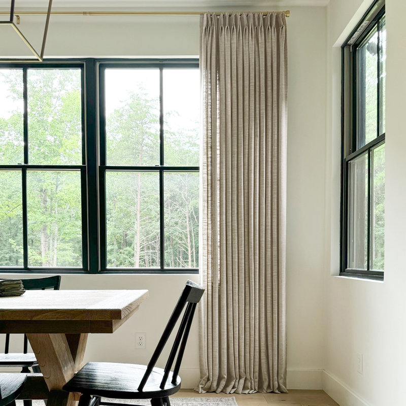 TWOPAGES Lined Curtain Faux Linen Pinch Pleat Curtain, 40" W x 84" L, Gray Beige
