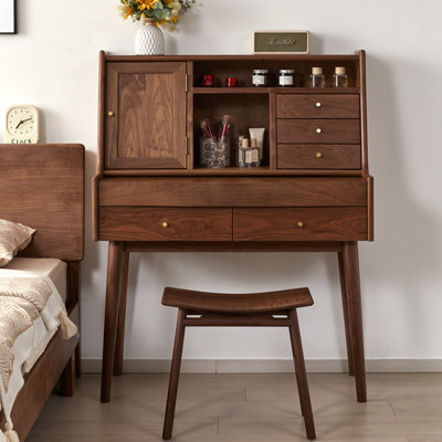 Coiffeuse Vintage en bois massif brun et noyer noir