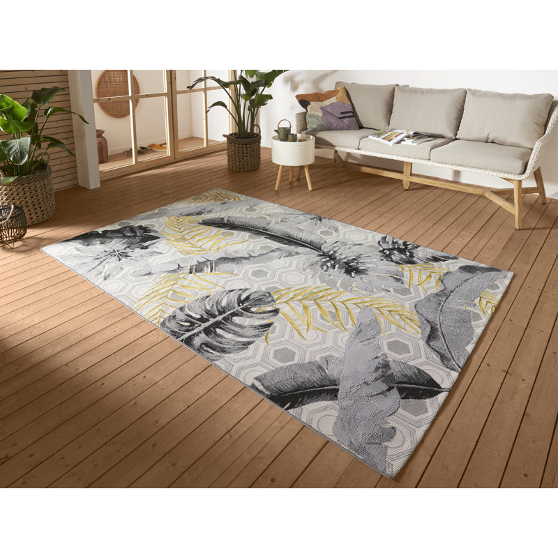Leaves Grey Indoor/Outdoor Rug, Rectangle 120 x 180cm