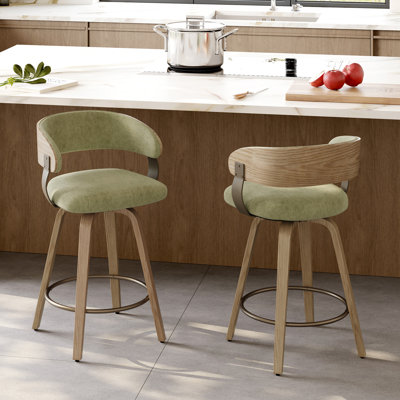 Tabouret de comptoir pivotant moderne de 25,8 po avec dossier incurvé et structure en bois