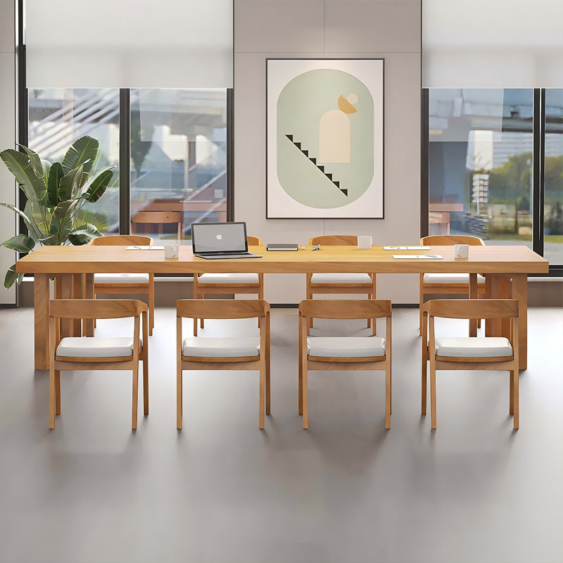 Table longue en bois massif de couleur naturelle de 110,24 po, H 29,53 po x L 110,24 po x l 47,24 po