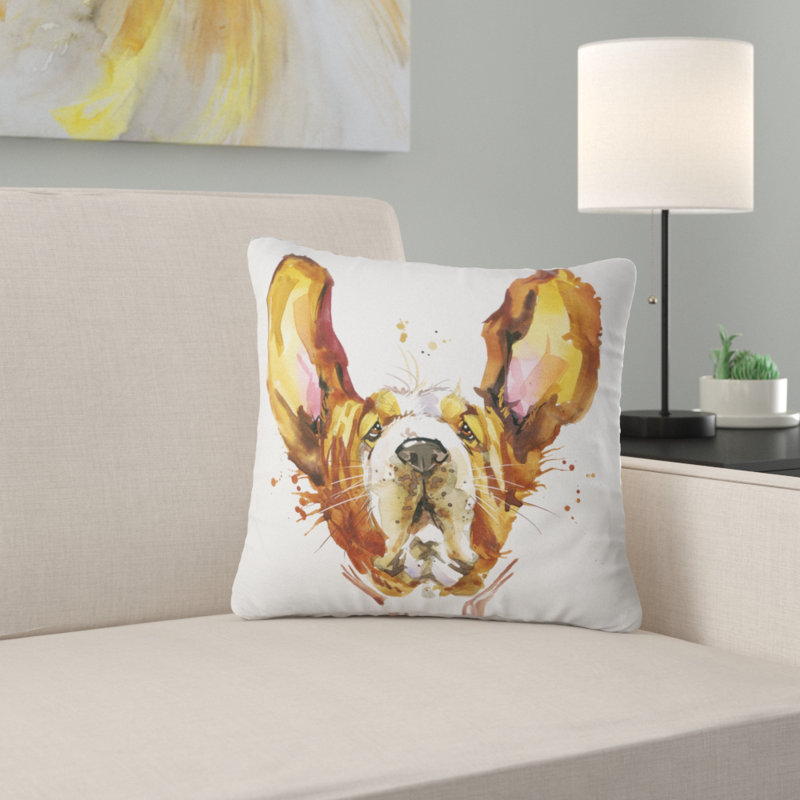 Drôle de basset de chien brun - coussin imprimé animal, 18 po x 18 po, Coussin décoratif