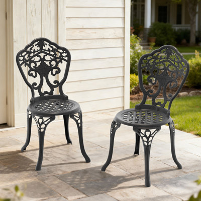 Ensemble de 2 chaises de salle à manger d'extérieur en aluminium moulé, largeur du siège 15,35 pouces