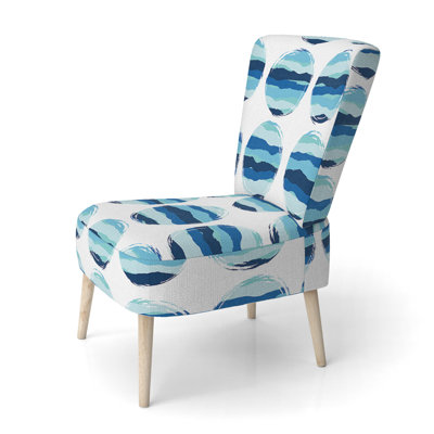 Chaise d'appoint rembourrée à motif blanc et bleu