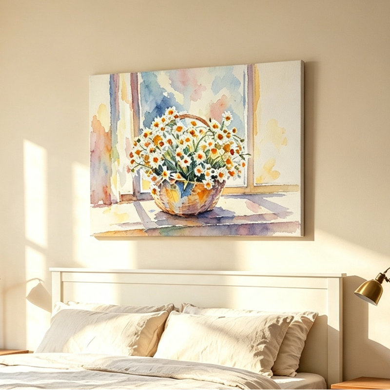 Art floral sur toile, art floral sur toile de marguerite de fenêtre, décoration de maison de pastel minimaliste, 18" x 24"