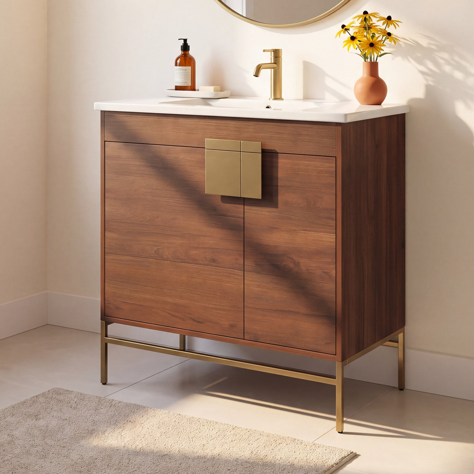 Maisie 30 " Single Bathroom Vanity, Walnut, Satin Brass