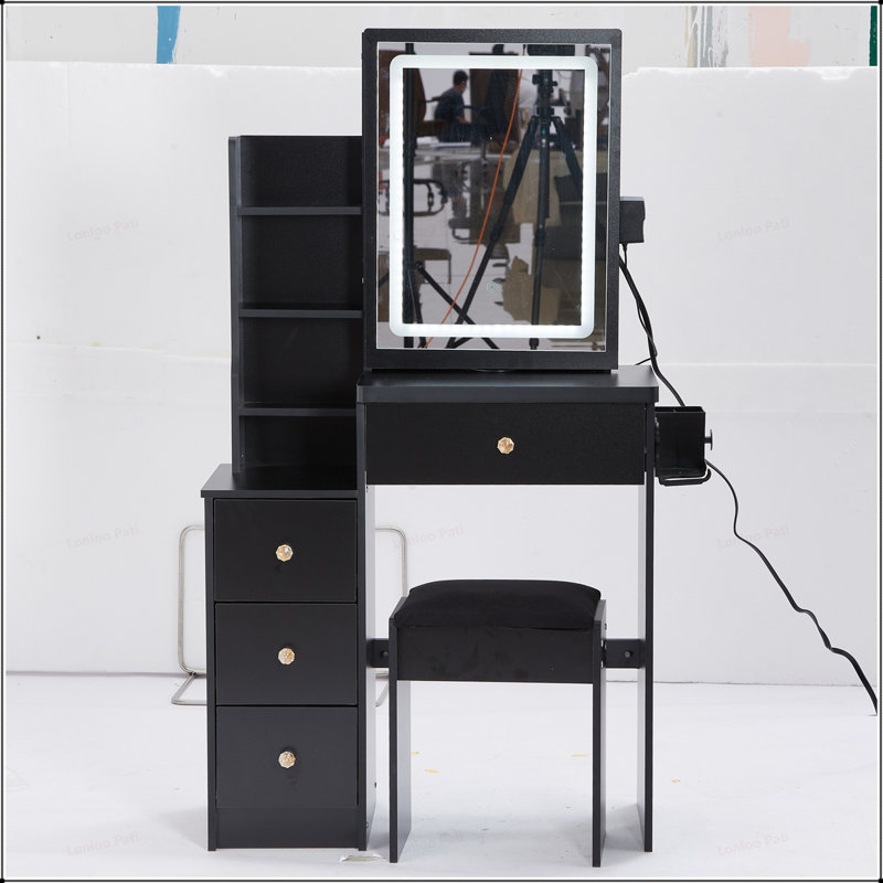 Compact and Versatile Vanity Table Set with Advanced Features for Stylish Dressing, Black