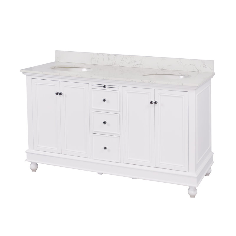 Ensemble de meuble-lavabo double 60 po Ferdinand, Blanc, Marbre d'ingénierie