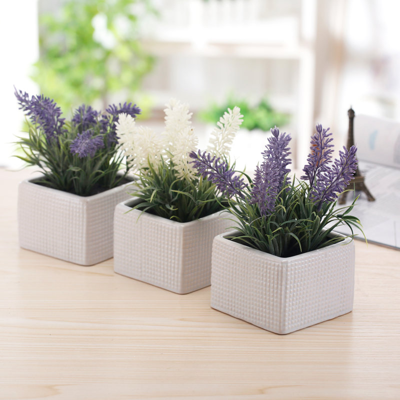 17cm Faux Flowering Plant in Ceramic Pot