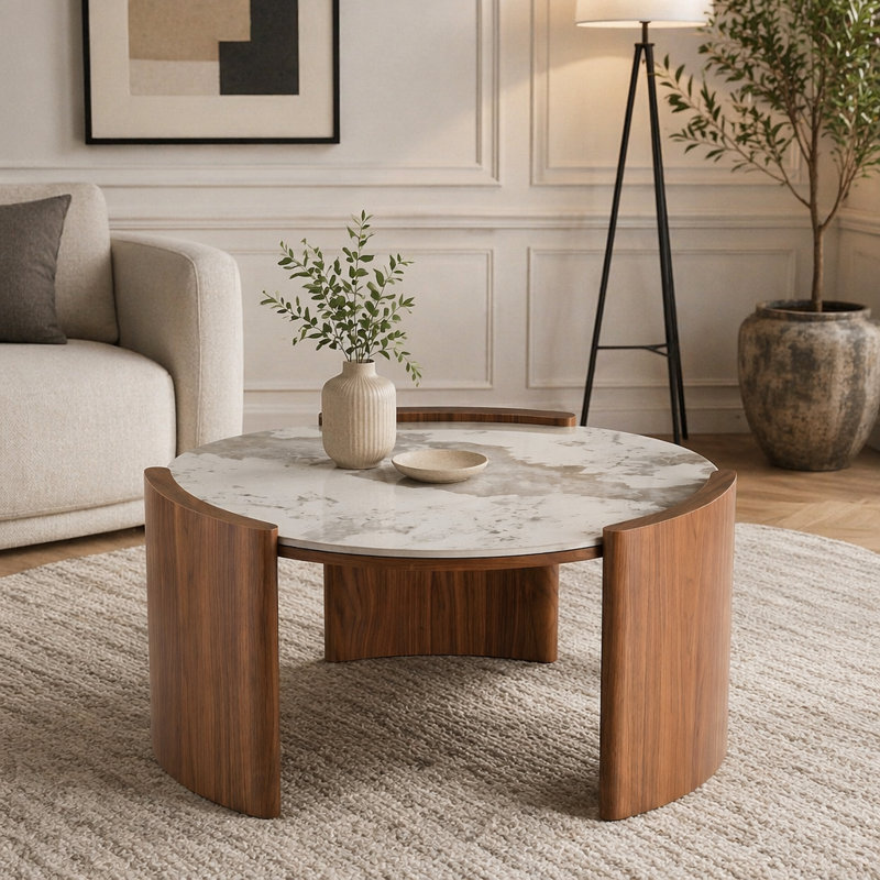 Café rond moderne de 31,5 pouces, Walnut,White