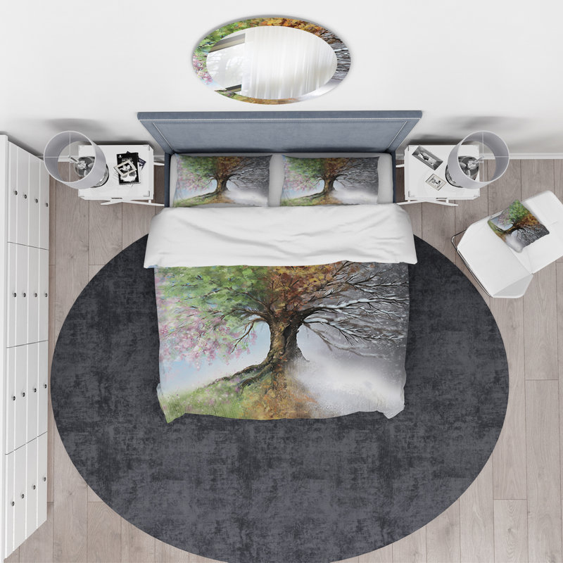 Tree with Four Seasons - Landscape Duvet Cover Set - Microfiber Polyester, King Duvet Cover + 2 Shams