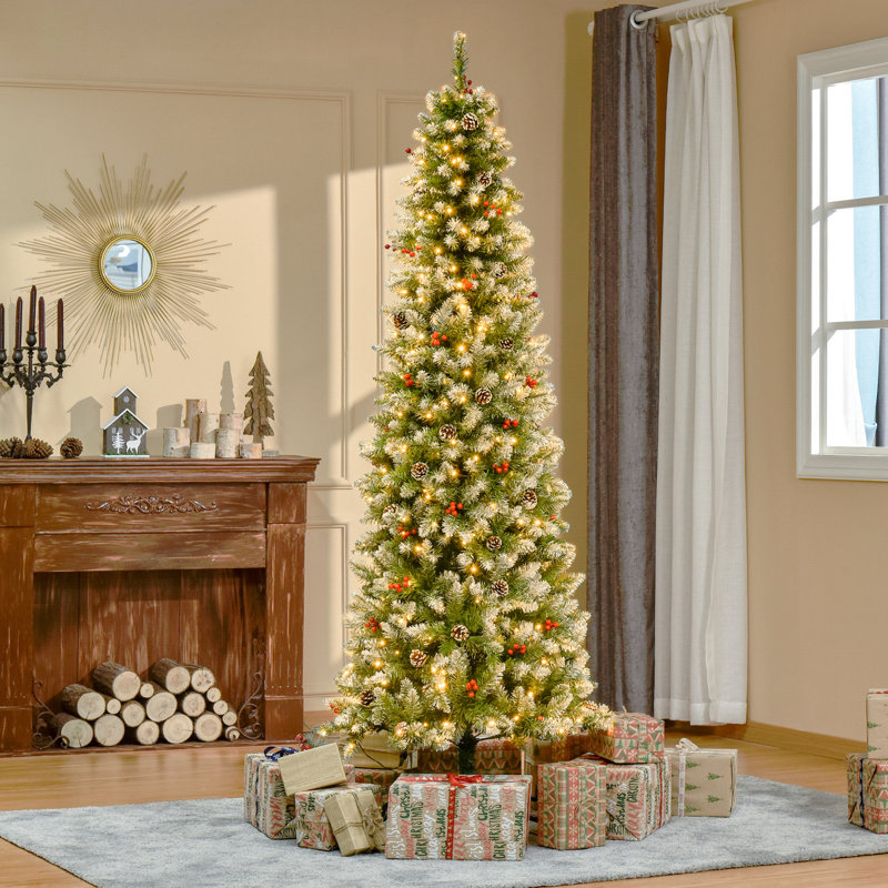 Arbre de Noël artificiel 7,5 pi. Avec lumières réalistes, 350 lumières DEL, pommes de pin, baies et 1075 pointes, 7.375'
