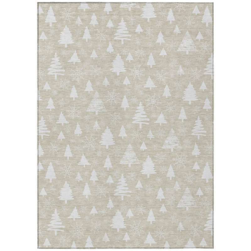 Tapis intérieur/extérieur lavable beige et ivoire à motifs d'arbres, 2,74 m x 3,66 m