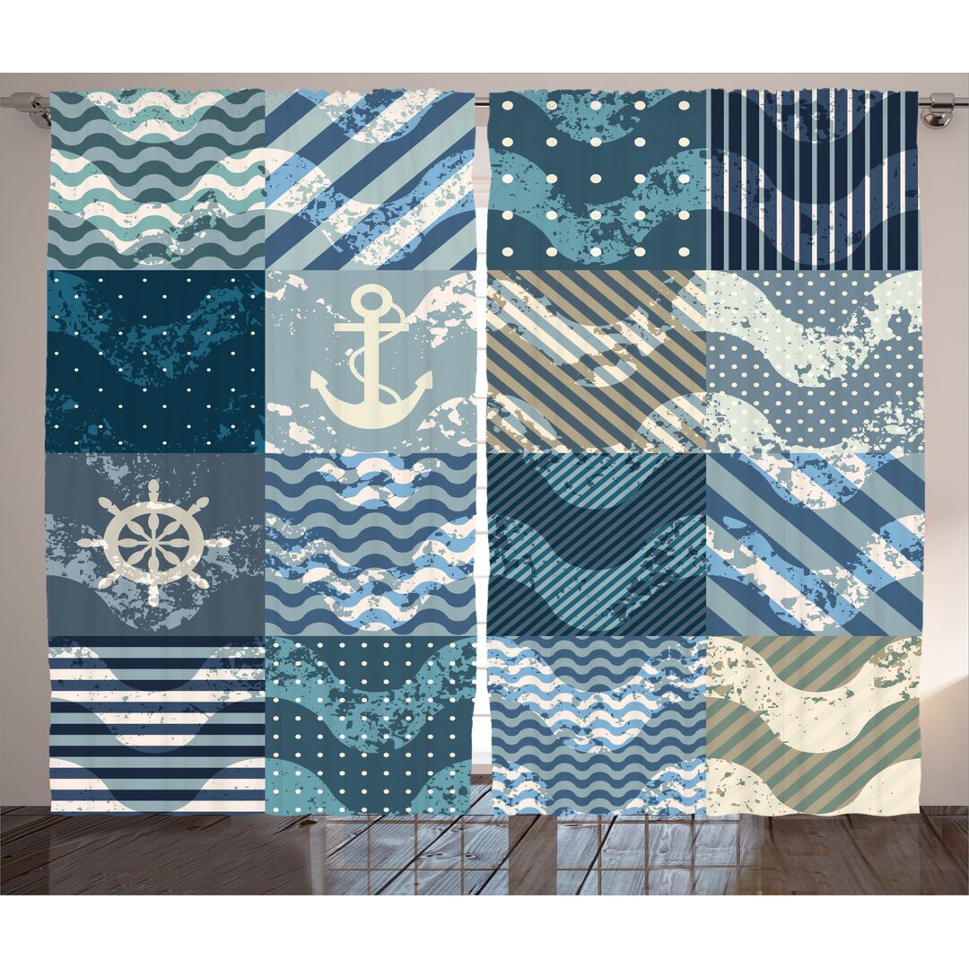 Rustikaler Vorhang, Anchor Grunge Naval, Nautisch, Beige Blau