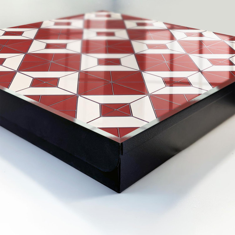 Key box, Opens to the left, 30x30x5, White, Geometric red and white pattern, dynamic composition, 