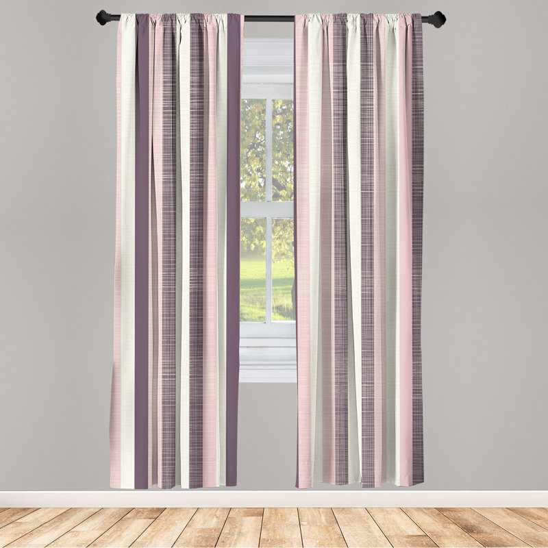 George Oliver Retro Curtains, Classical Stripes Art Vintage, Pair of 28", Eggplant Rose, 28" W x 95" L