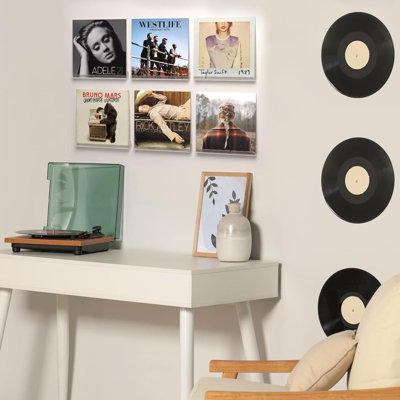 Clear Acrylic Wall Mount Vinyl Record Shelf - Floating Display Holder For Albums, Books, And Collectibles - Modern Home Decor For Living Room, Bedroom, Kitchen - 8 Pack