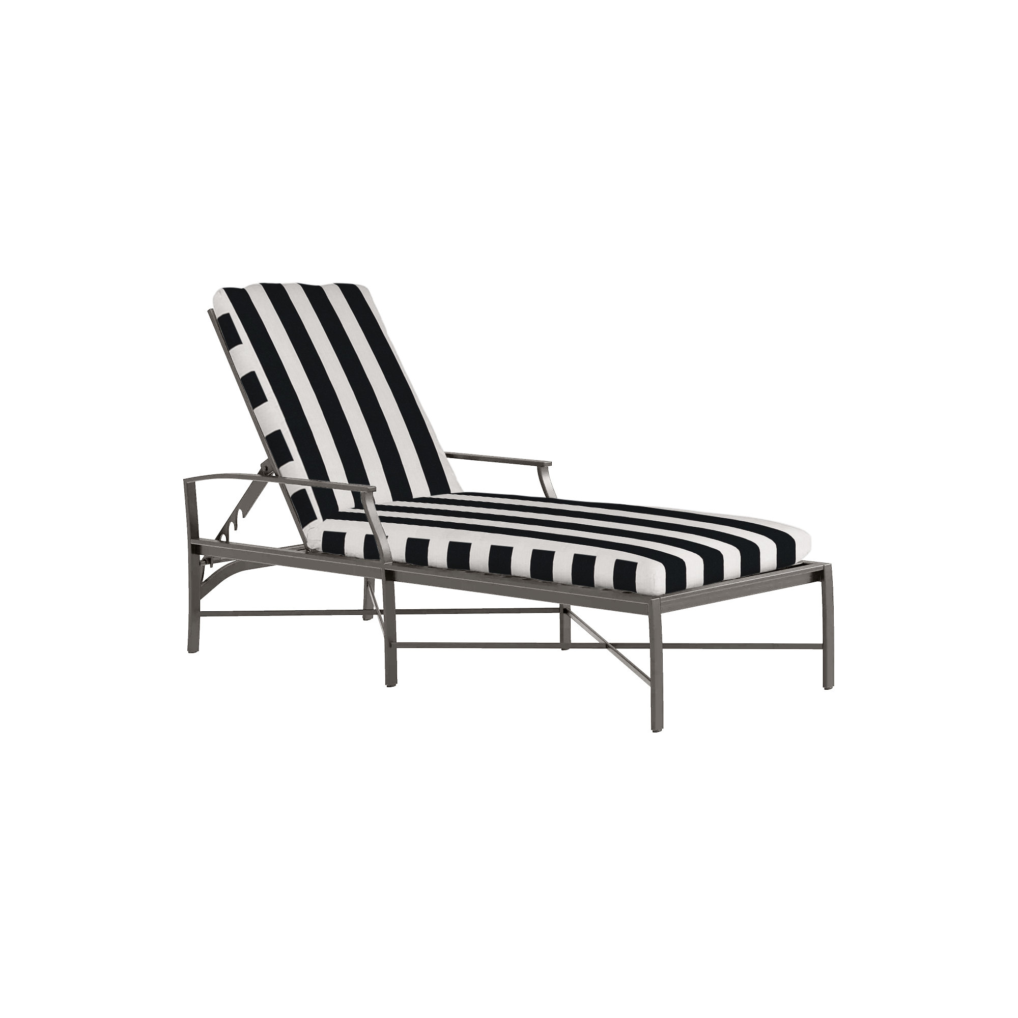 Monaco Wrought Aluminum Outdoor Chaise Lounge, Slate Gray, Cabana Midnight Stripe Sunbrella®, Welt