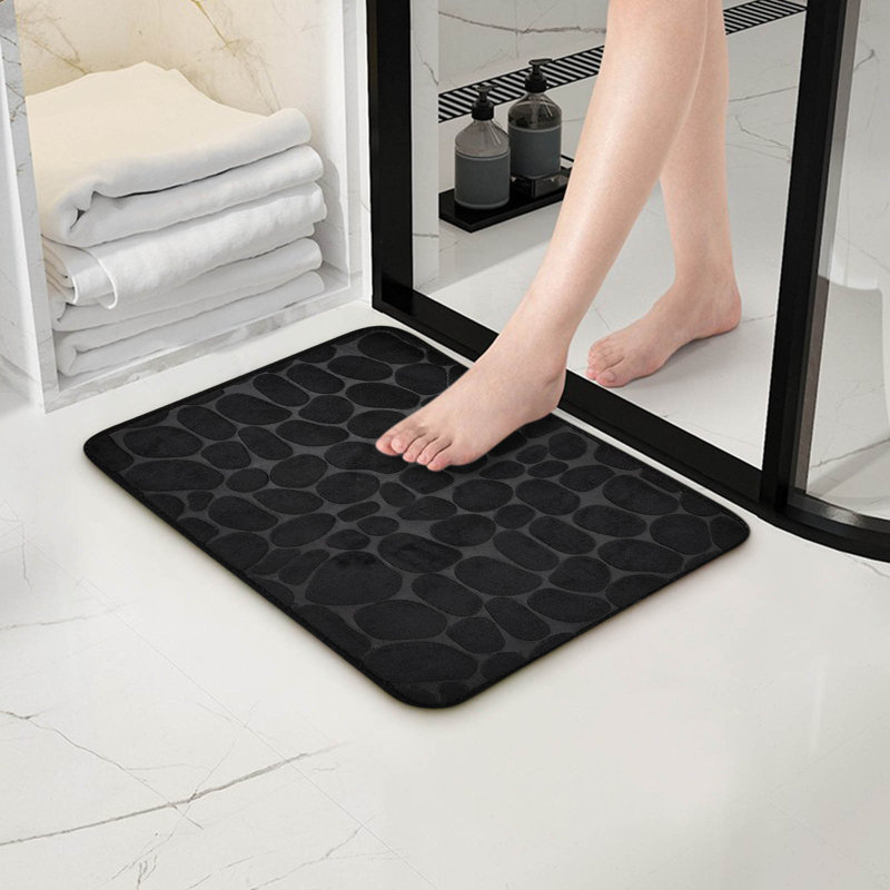 Tapis de bain en mousse 1pc Tapis de salle de bain gaufré, Black