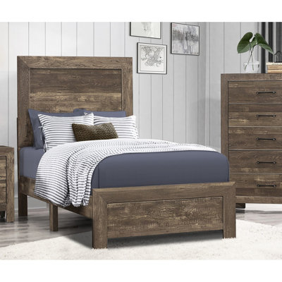 Rustic Brown Finish Twin Bedroom Bed - Wood And Engineered Furniture Unit Size With Flair Finish, Headboard & Rails