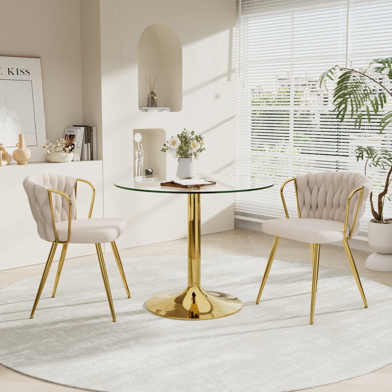 Ensemble de table de salle à manger Elegant, 3 pièces: table, 2 chaises, Beige, Doré