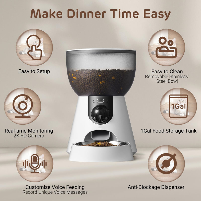 Smart Automatic Pet Feeder: 160° Camera Motion Detection Steel Dispenser