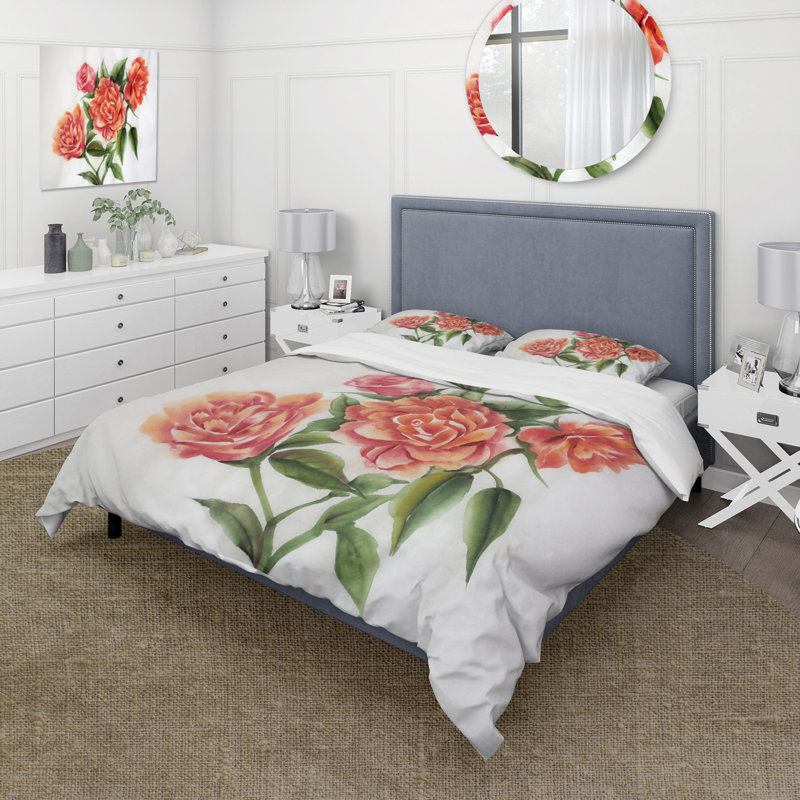 Orange Orange Roses - ensemble de housse de couette traditionnel - microfibre de polyester