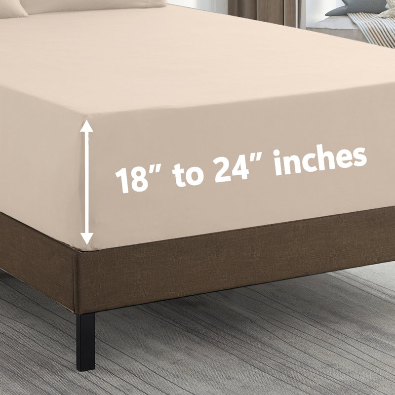 Ensemble de draps unis en microfibre de luxe 18-24 po, Ensemble de draps pour grand lit avec 4 taies d'or, Beige