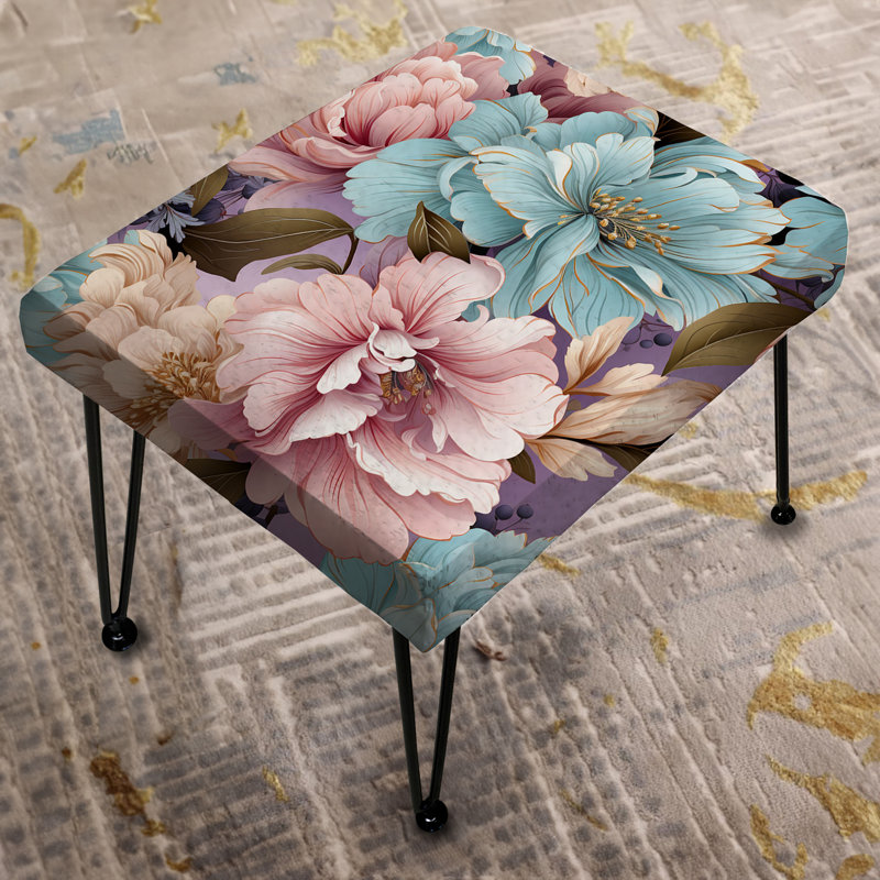Blue And Pink Pastels Peonies Flowers Accent I - Floral Rectangle Ottoman