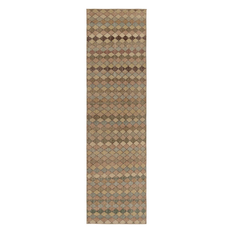 Vintage Turkish Runner, Brown With Multicolor Geometric Design - Rug & Kilim