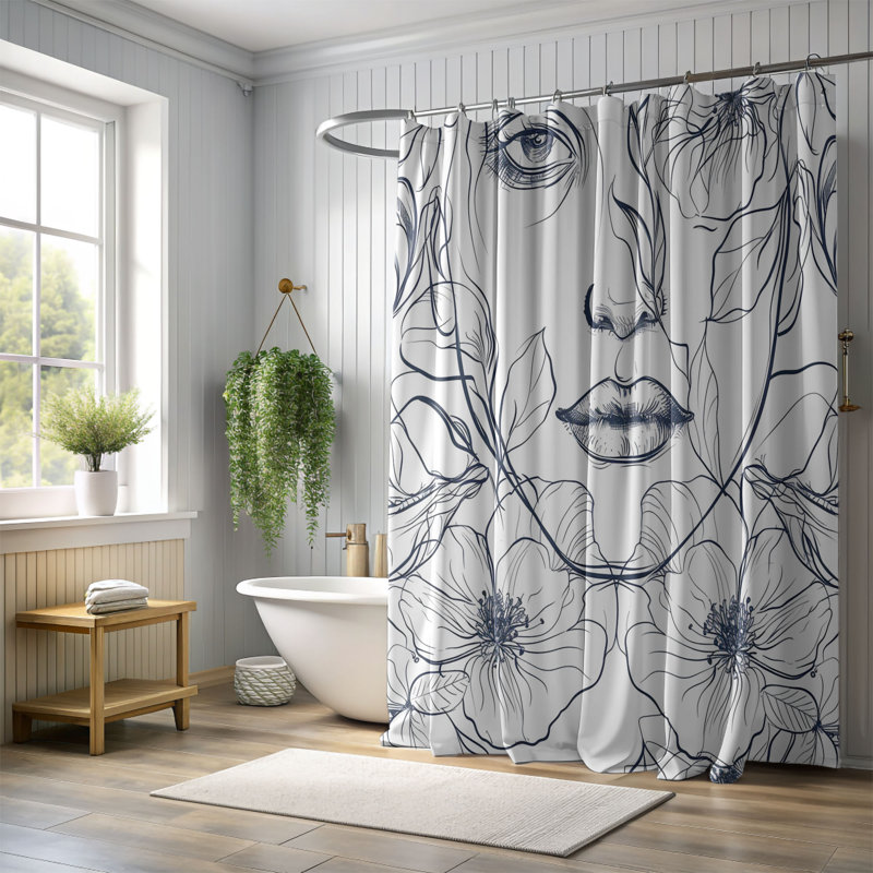 Rideaux de douche 1 pièce Floral, H 74 po x l 35 po