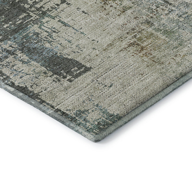 Premium Washable Abstract Gray and Green Microfiber Rug, 5' x 7'