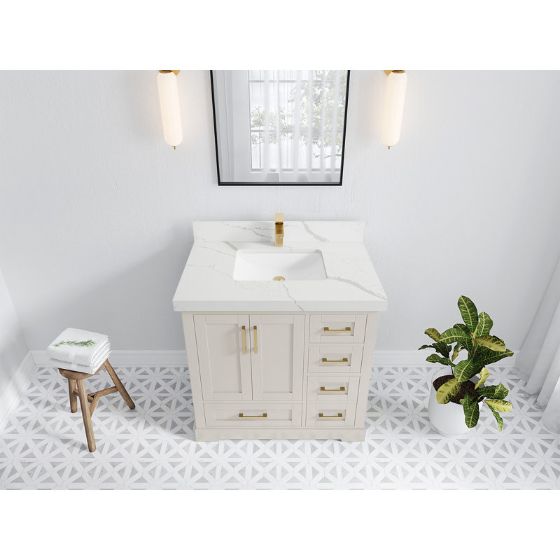 Boston 36 po X P 22 po Meuble-lavabo central D, 2 PO – quartz Calacatta Laza