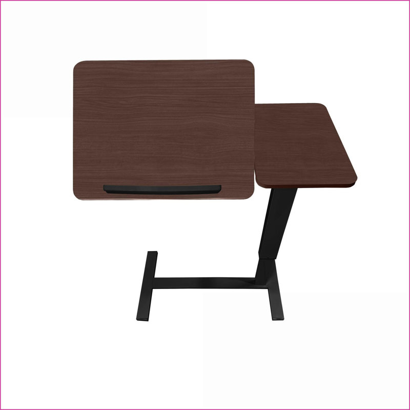 Walnut Height Adjustable Overbed Coffee Table, Mobile Rolling Stand with Safe Rounded Corners