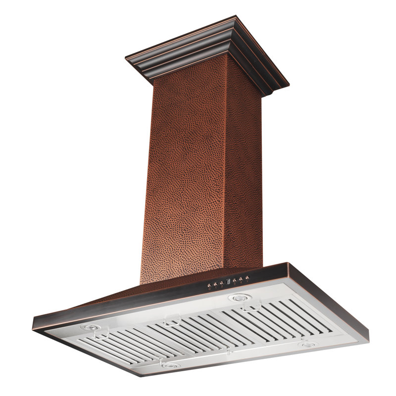 30" 400 CFM Ducted Island Range Hood, Hand-Hammered Copper, 36"