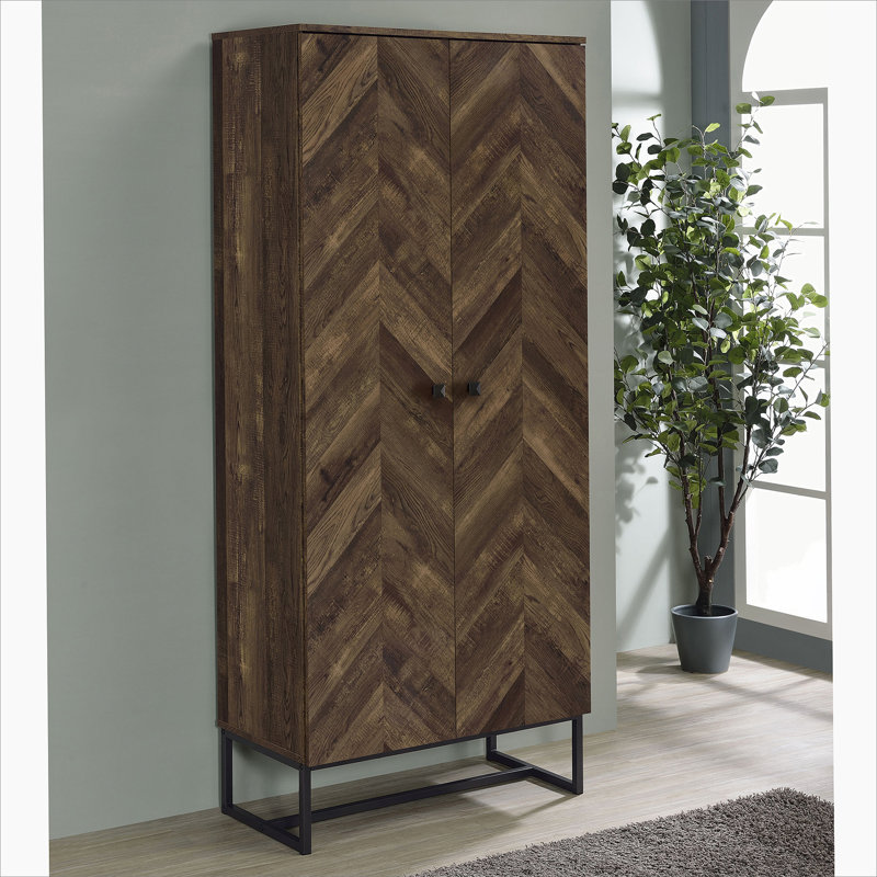 Rustic Oak and Gunmetal 8-Shelf Accent Cabinet, 70.75" H x  31.5" W x 15.75" D