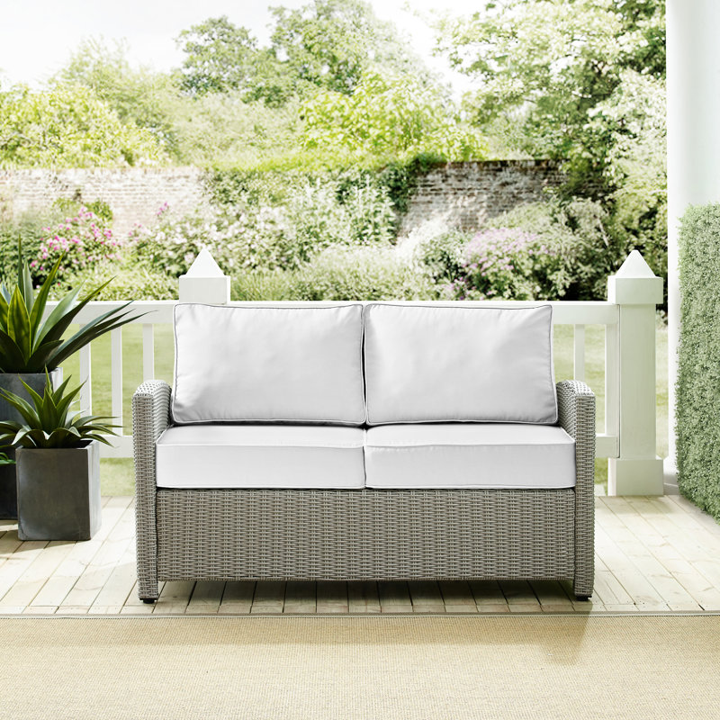 55'' Wide Metal Loveseat with Cushions, Gray, White Sunbrella®