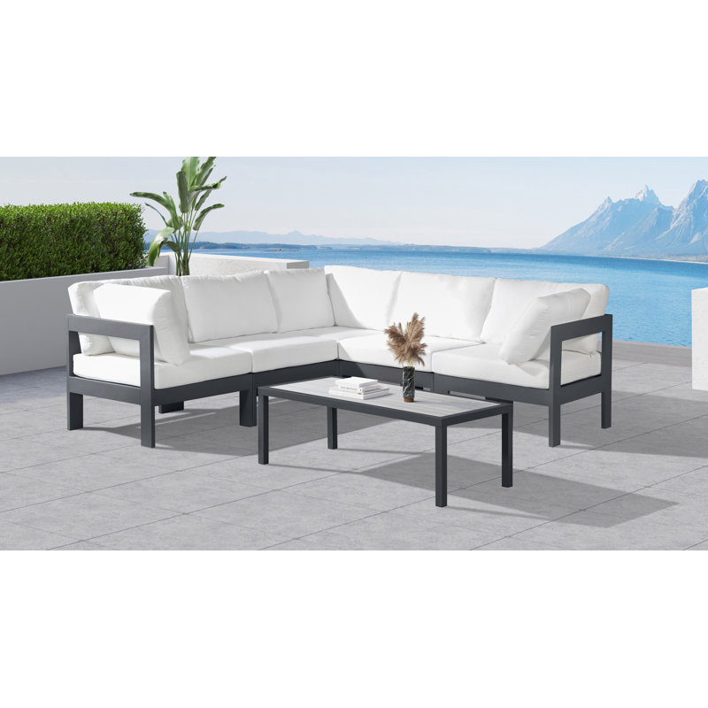 Lareen 90'' Wide Patio Sectional with Cushions, Dark Gray, White