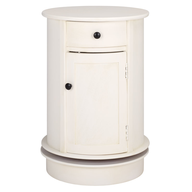 Regan Solid Wood Swivel Drum End Table with Storage, Ivory