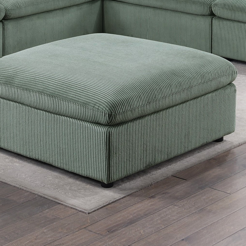 Repose-pieds contemporain en velours côtelé 1pc, Vert
