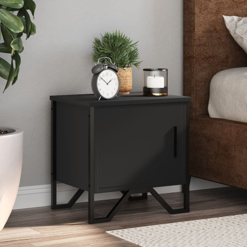 Allotey 40cm W Metal Bedside Table, Black, Individual