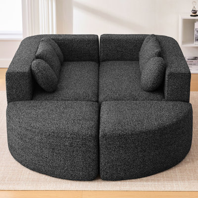 Canapé modulaire Boneless de 114,9 po avec des modules courbés uniques, une assise confortable de 24,4 pouces et une housse respirante pour un salon relaxant, 6 sièges, coussins profonds combinés noirs, revêtement