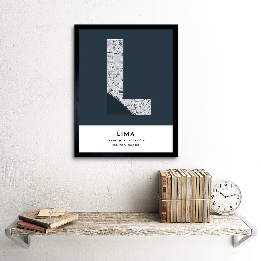 Lima City Map Lima Navy by Wee Blue Coo - Single Picture Frame Typography