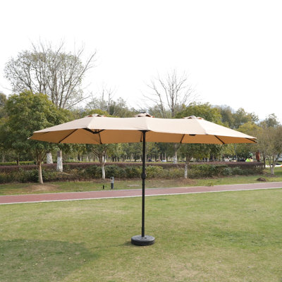 Parasol de marché pour terrasse simple rectangulaire double 15 x 9 pi avec lumière et base