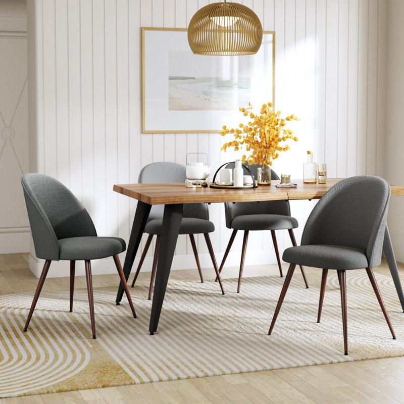 Hudhaifa 18" Width Fabric Solid Back Side Chair for Living Room, Dining Room, Coffee shop, Gray, 4
