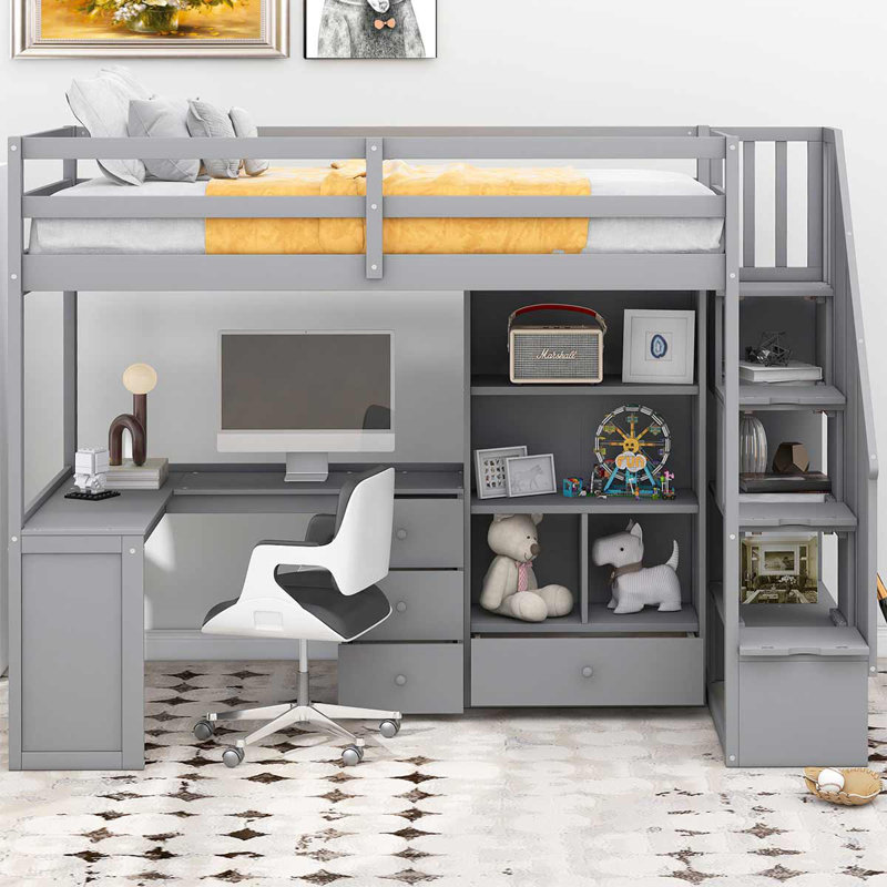 Lit mezzanine simple pour enfants Mattias, gris
